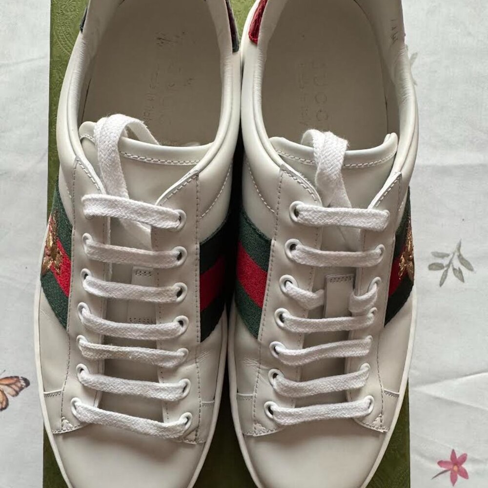 Gucci Men’s Ace Sneaker with Bee – White Leather | Size 9.5 - Picture 3 of 12